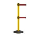 Montour Line Retractable Dbl Belt Rolling Stanchion, 2.5in YW Post  11' Maroon Belt MS630D-YW-MN-110